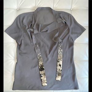 OLIVE SHORT SLEEVE WOMENS TOP/BLOUSE COWL NECK SEQUIN TIE LIGHTWEIGHT POLYESTER